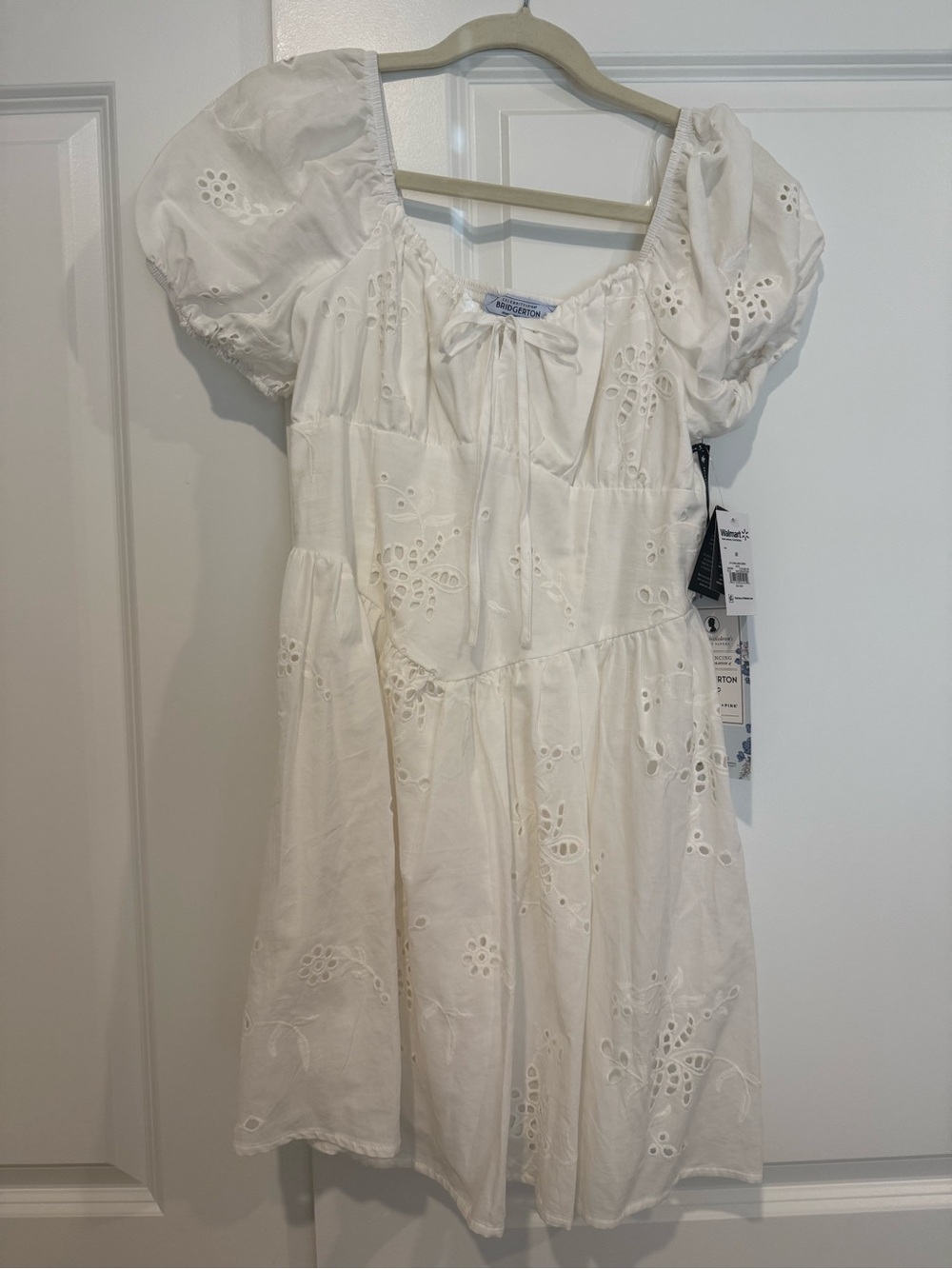 Celebrity Pink White Eyelet Puff-Sleeve Kids Dress
